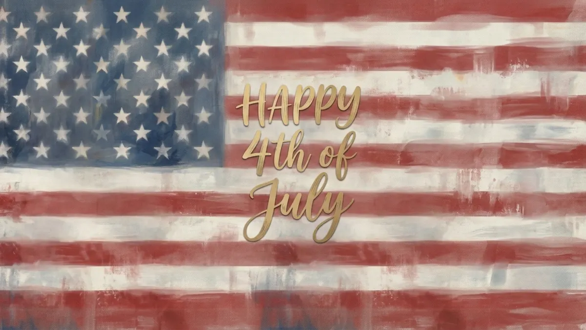 Happy 4th of July Frame TV sign — a painted American flag with Happy 4th of July in gold script
